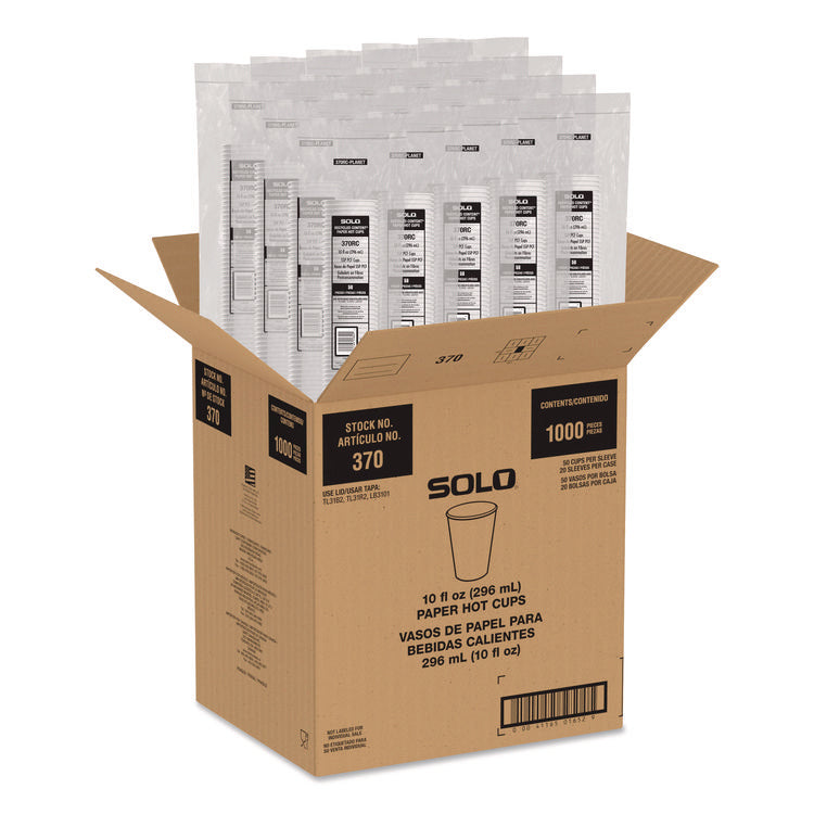 Recycled Content PCF Paper Hot Cups, ProPlanet Seal, 10 oz, White/Blue, 1,000/Carton