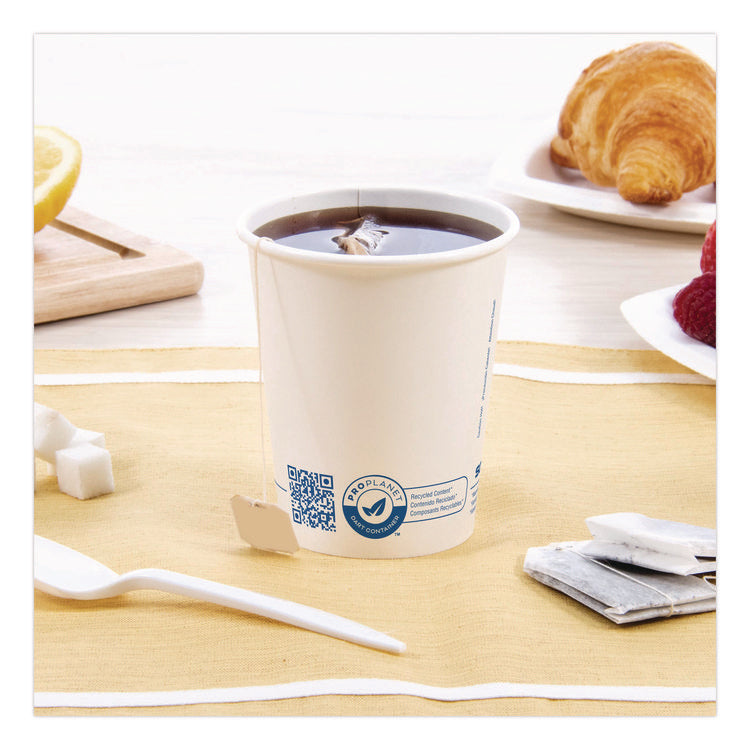 Recycled Content PCF Paper Hot Cups, ProPlanet Seal, 10 oz, White/Blue, 1,000/Carton