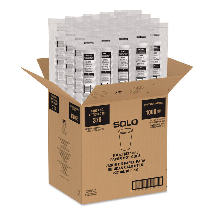 Recycled Content PCF Paper Hot Cups, ProPlanet Seal, 8 oz, White/Blue, 1,000/Carton