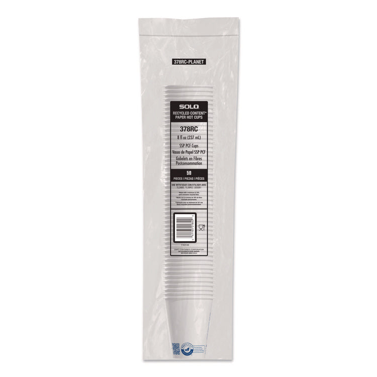 Recycled Content PCF Paper Hot Cups, ProPlanet Seal, 8 oz, White/Blue, 1,000/Carton