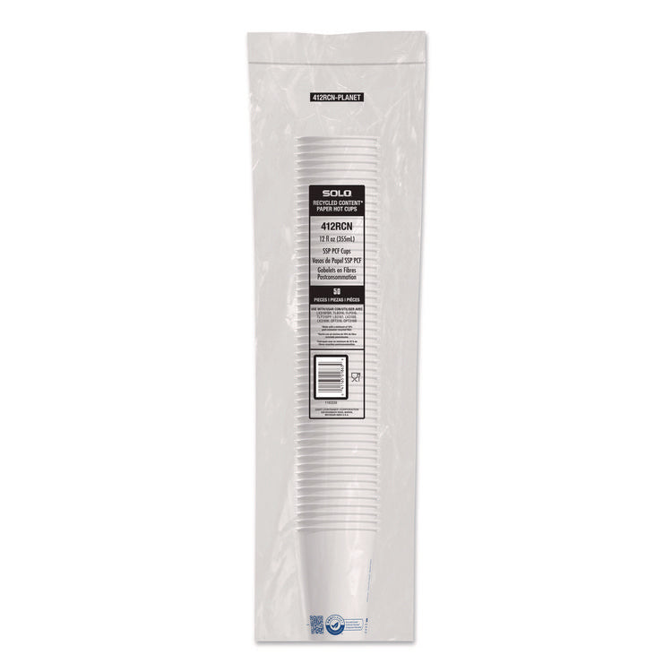 Recycled Content PCF Paper Hot Cups, ProPlanet Seal, 12 oz, White/Blue, 1,000/Carton