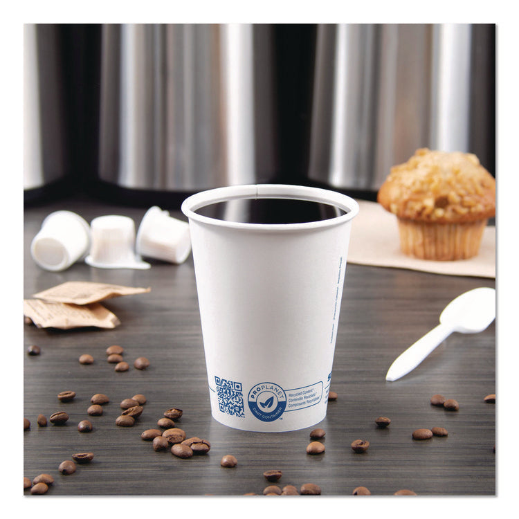 Recycled Content PCF Paper Hot Cups, ProPlanet Seal, 12 oz, White/Blue, 1,000/Carton