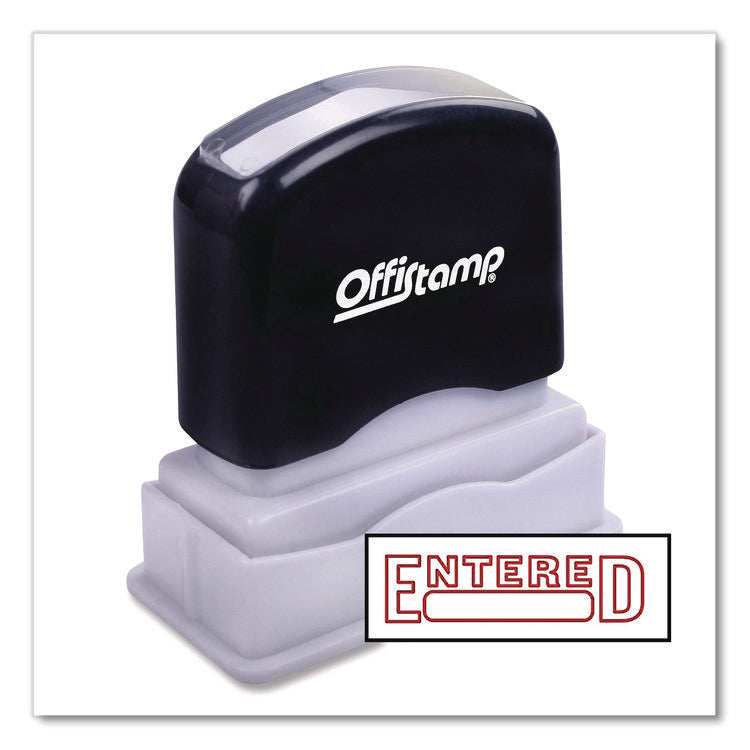 Pre-Inked Message Stamp With Blank Date Box, Entered, 1.63" X 0.38", Red Ink