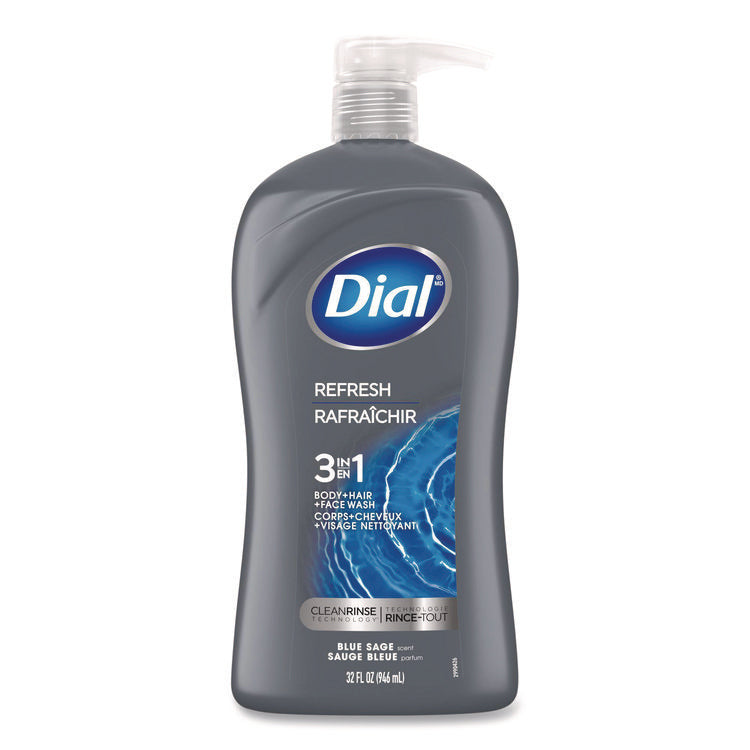 Men Refresh 3-in-1 Body, Hair and Face Wash, Blue Sage, 32 oz, 4/Carton