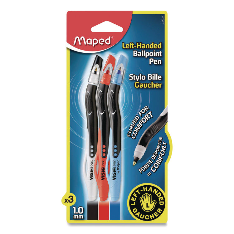 Visio Left-Handed Ballpoint Pen, Stick, Medium 1 mm, Assorted Ink and Barrel Colors, 3/Pack