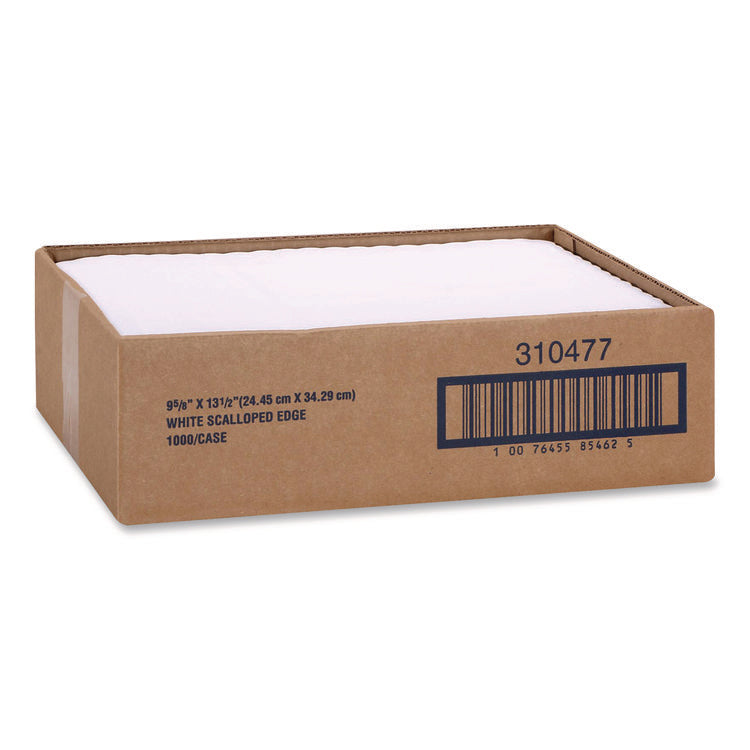 Solid Color Scalloped Edge Placemats, 9.63 x 13.5, White, 1,000/Carton