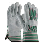 Bronze Series Leather/Fabric Work Gloves, Gunn Cut, Wing Thumb, Small (Size 7), Gray/Green, 12 Pairs