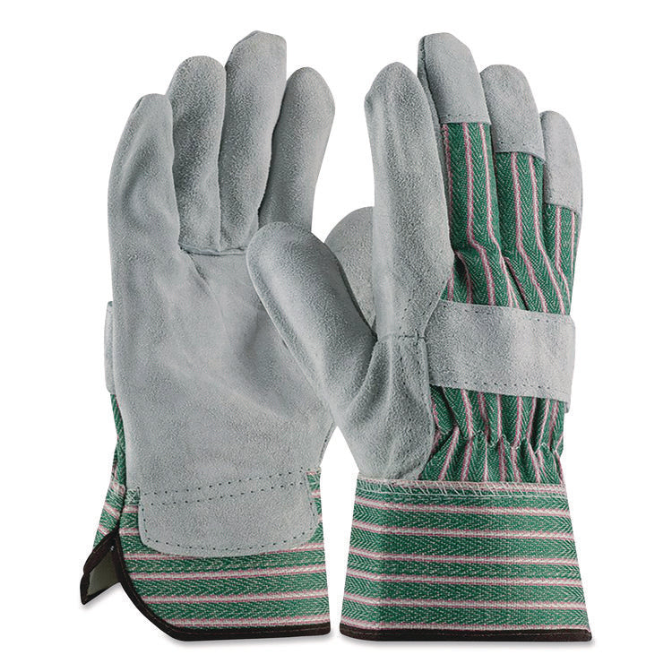 Bronze Series Leather/Fabric Work Gloves, Gunn Cut, Wing Thumb, Small (Size 7), Gray/Green, 12 Pairs