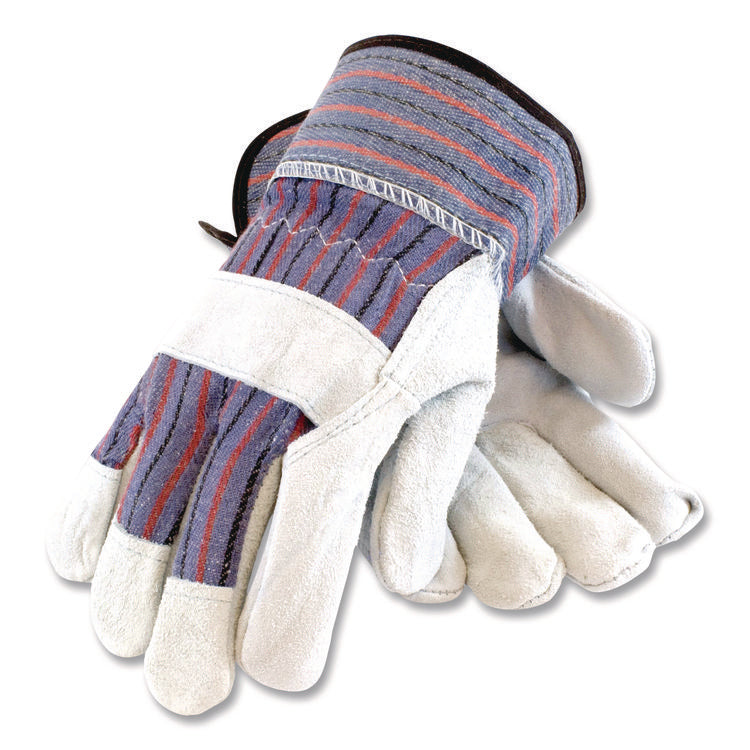 B/C Grade Shoulder Split Cowhide Leather Palm Gloves, Gunn Cut, Wing Thumb, Medium, Blue/Gray, 12 Pairs