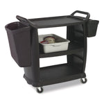 Bussing Cart, Plastic, 3 Shelves, 300 lb Capacity, 18 x 36.25 x 38, Black