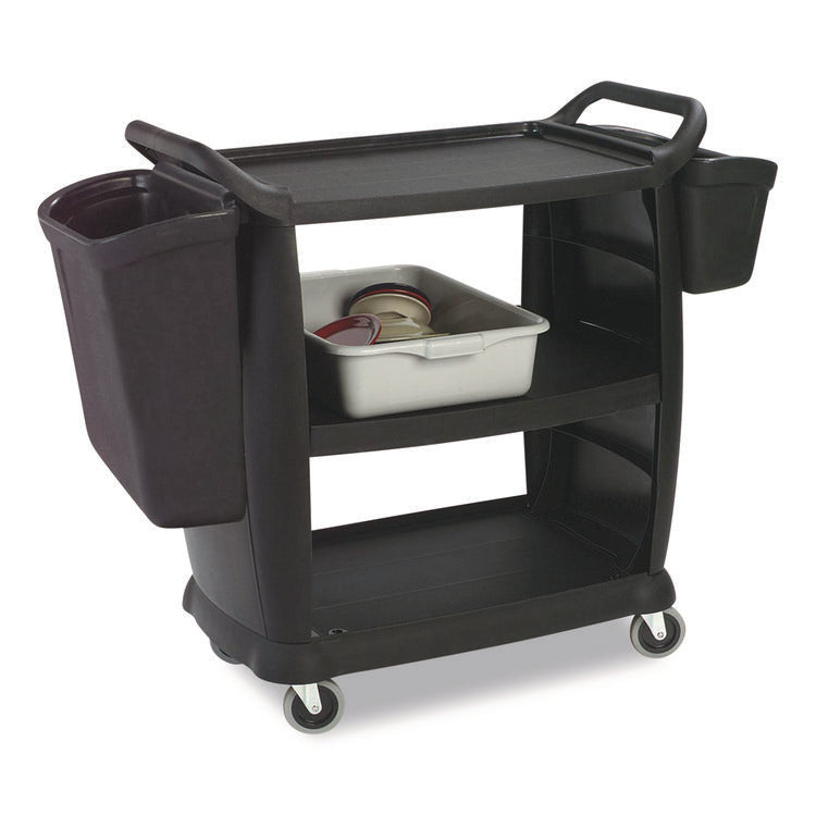 Bussing Cart, Plastic, 3 Shelves, 300 lb Capacity, 18 x 36.25 x 38, Black