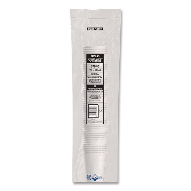 Recycled Content PCF Paper Hot Cups, ProPlanet Seal, 10 oz, White, 50/Pack