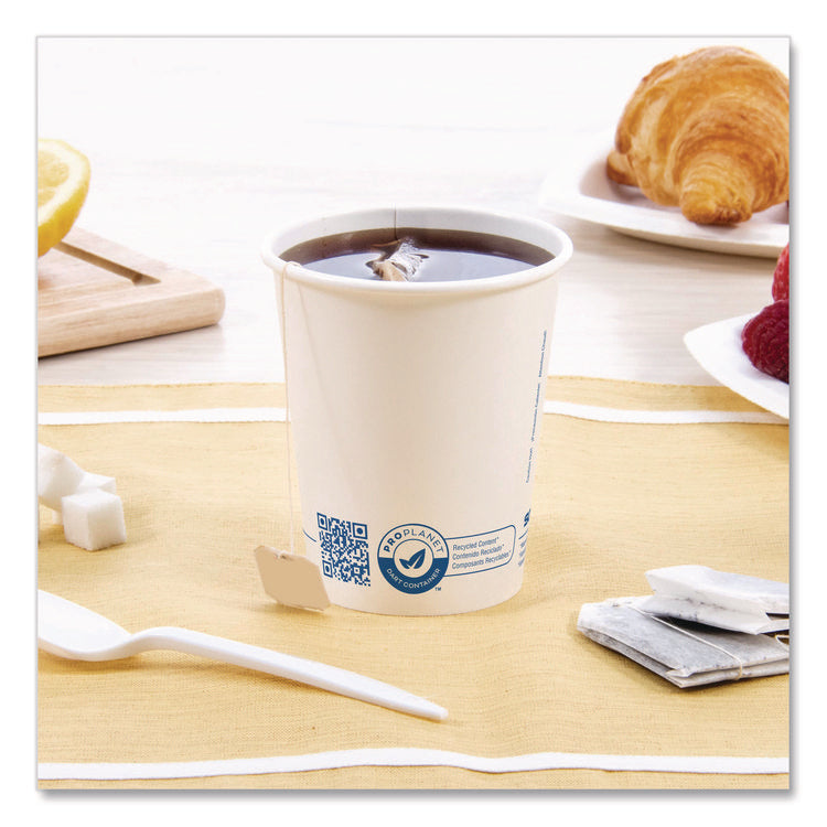Recycled Content PCF Paper Hot Cups, ProPlanet Seal, 10 oz, White, 50/Pack