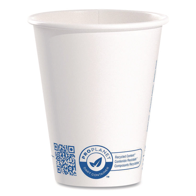 Recycled Content PCF Paper Hot Cups, ProPlanet Seal, 8 oz, White, 50/Pack