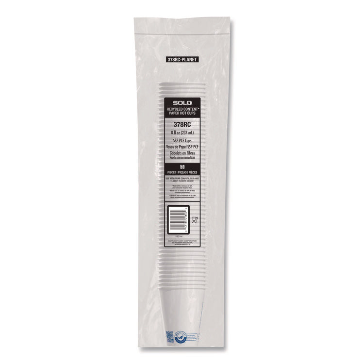 Recycled Content PCF Paper Hot Cups, ProPlanet Seal, 8 oz, White, 50/Pack