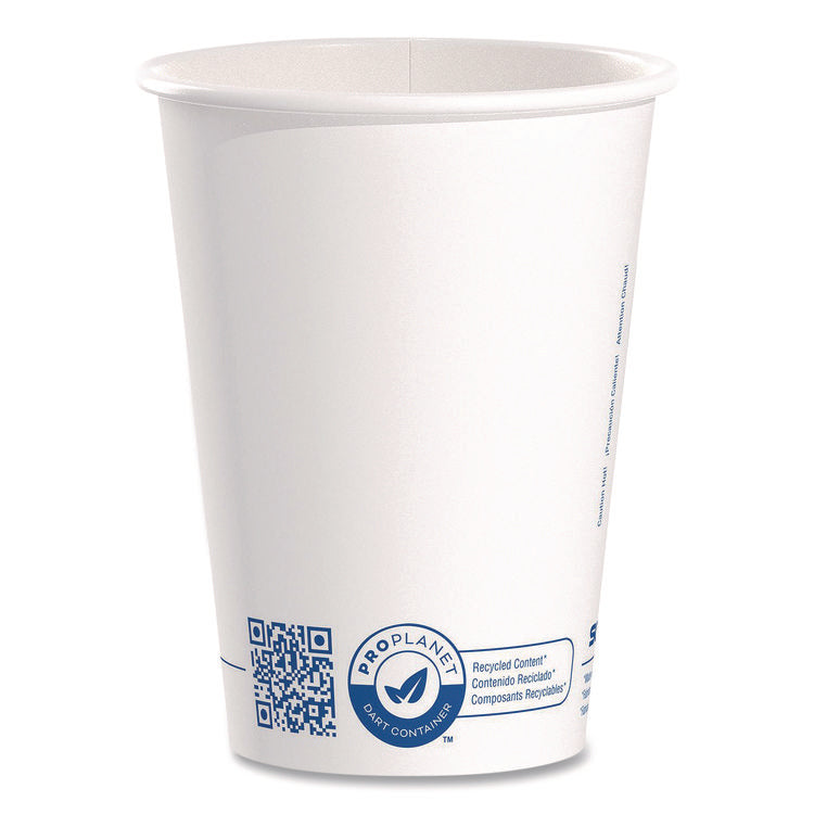 Recycled Content PCF Paper Hot Cups, ProPlanet Seal, 12 oz, White, 50/Pack