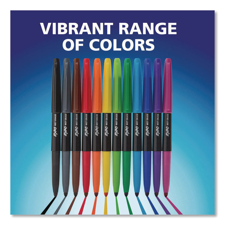 Wet Erase Markers, Fine Needle Tip, Assorted Colors, 12/Pack
