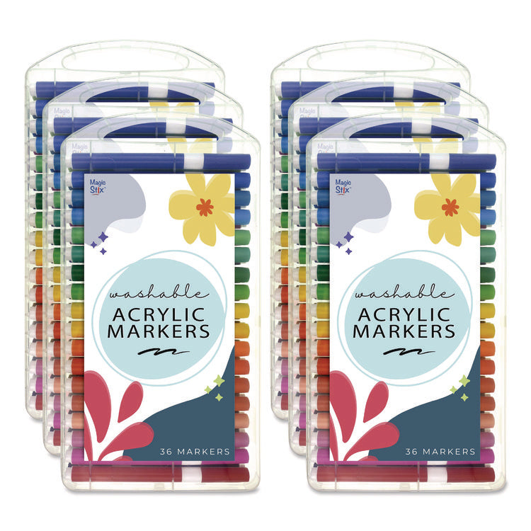 Washable Acrylic Markers, Fine Bullet Tip, Assorted Colors, 36/Pack, 6 Packs/Carton