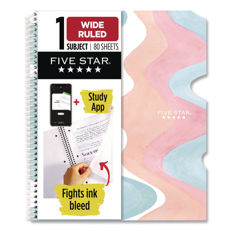 Brushy Moves Pastel Waves Design Notebook w/ Study App, 1-Subject, Wide/Legal Rule, Assorted Cover Color, (80)11 x 8.5 Sheets
