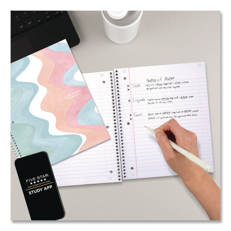 Brushy Moves Pastel Waves Design Notebook w/ Study App, 1-Subject, Wide/Legal Rule, Assorted Cover Color, (80)11 x 8.5 Sheets