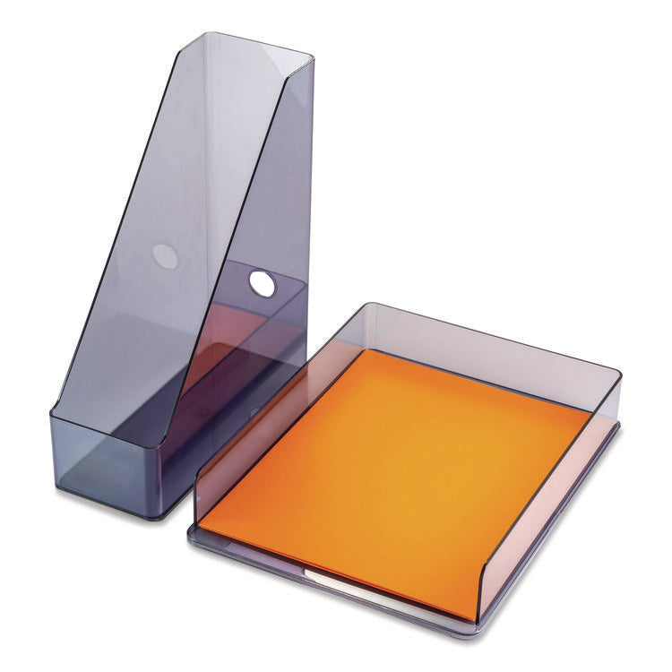 Recycled Plastic Desktop Document Organization Set, (1) Letter-Sized Letter Tray, (1) Magazine File, Translucent Ash