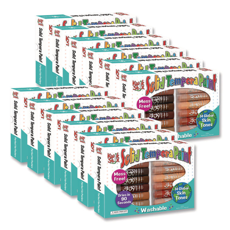 Kwik Stick Tempera Paint, 0.7" x 3.5", Assorted Skintones, 14 Sticks/Pack, 12 Packs/Carton