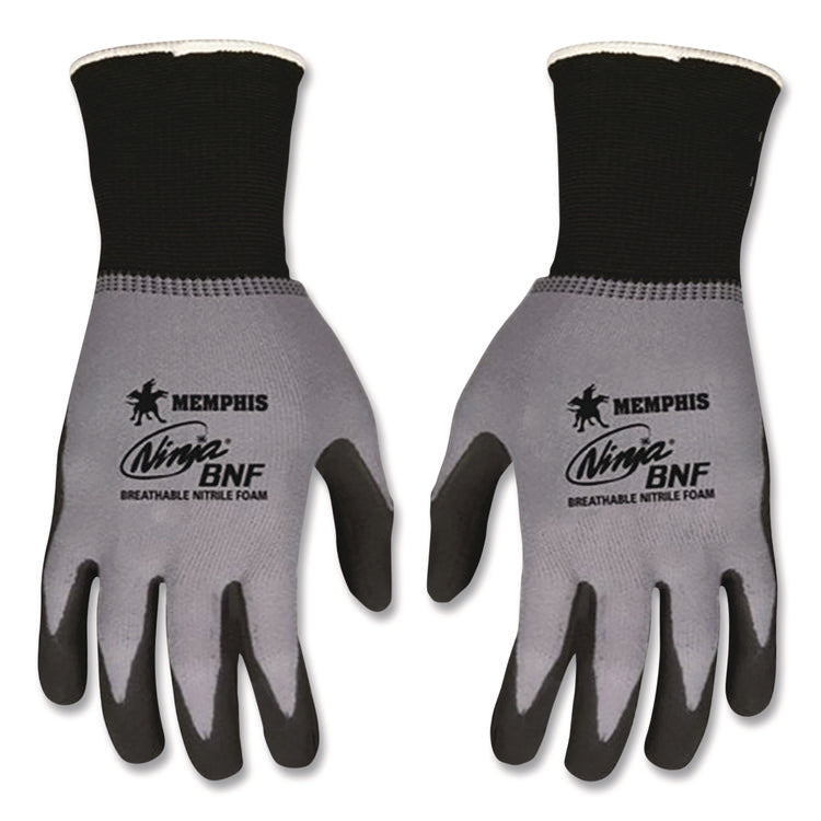 Ninja Nitrile Coating Nylon/Spandex Gloves, Large, Black/Gray, 12 Pairs