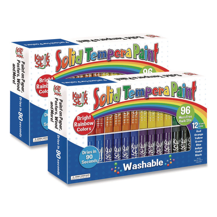 Kwik Stix Tempera Paint Set, 8 Assorted Colors, 96 Paint Sticks/Pack, 2 Packs/Carton
