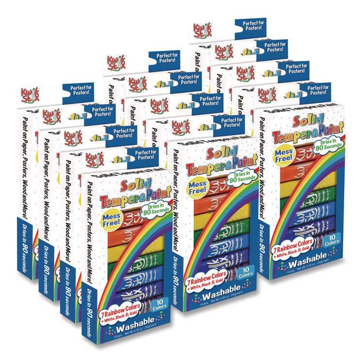 Kwik Stix Tempera Paint Set, 10 Assorted Colors, 10 Paint Sticks/Pack, 12 Packs/Carton