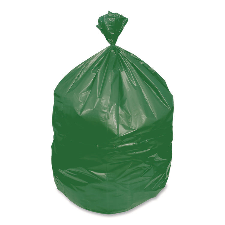 Eco Blend Max Can Liners, 60 gal, 0.8 Mil, 38" x 58", Green, 20 Bags/Roll, 5 Rolls/Carton