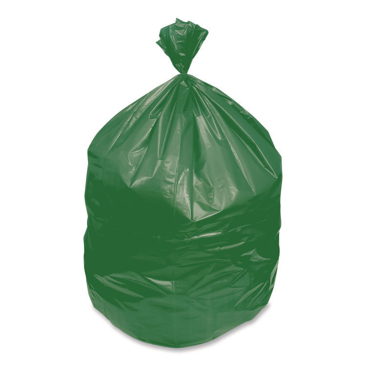 Eco Blend Max Can Liners, 45 gal, 0.8 mil, 40" x 46", Green, 25 Bags/Roll, 6 Rolls/Carton
