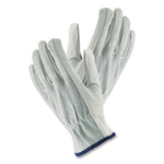 Top-Grain Leather Drivers Gloves with Shoulder-Split Cowhide Leather Back, Gunn Cut, Keystone Thumb, Medium, Gray, Pair