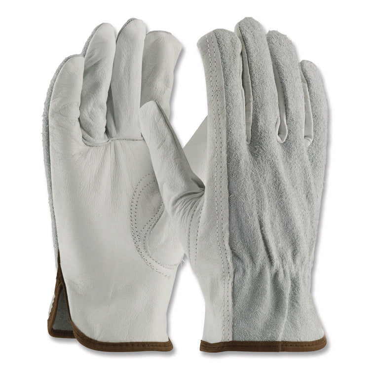 Top-Grain Leather Drivers Gloves with Shoulder-Split Cowhide Leather Back, Gunn Cut, Keystone Thumb, X-Large, Gray, Pair