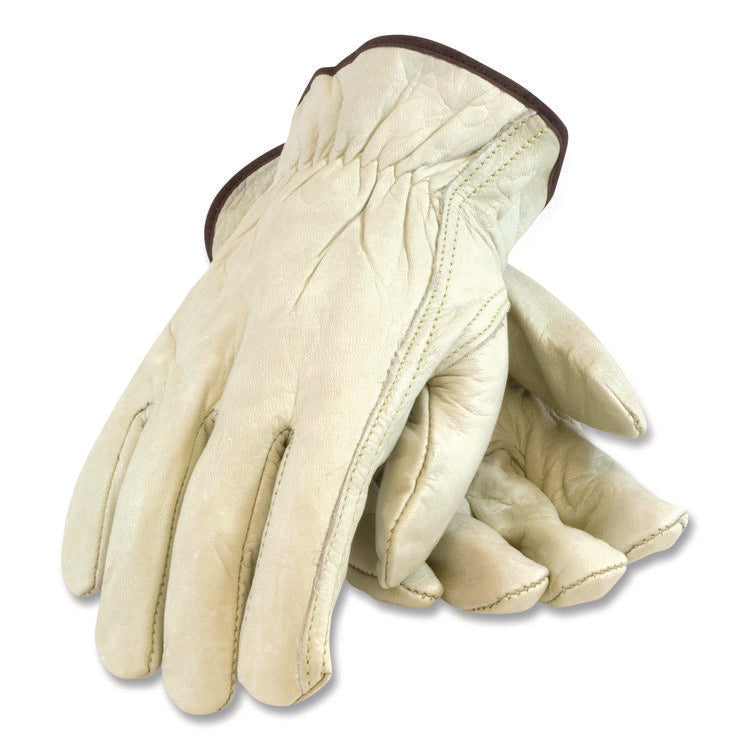 Economy Grade Top-Grain Cowhide Leather Work Gloves, Gunn Cut, Wing Thumb, Medium, Tan, Pair
