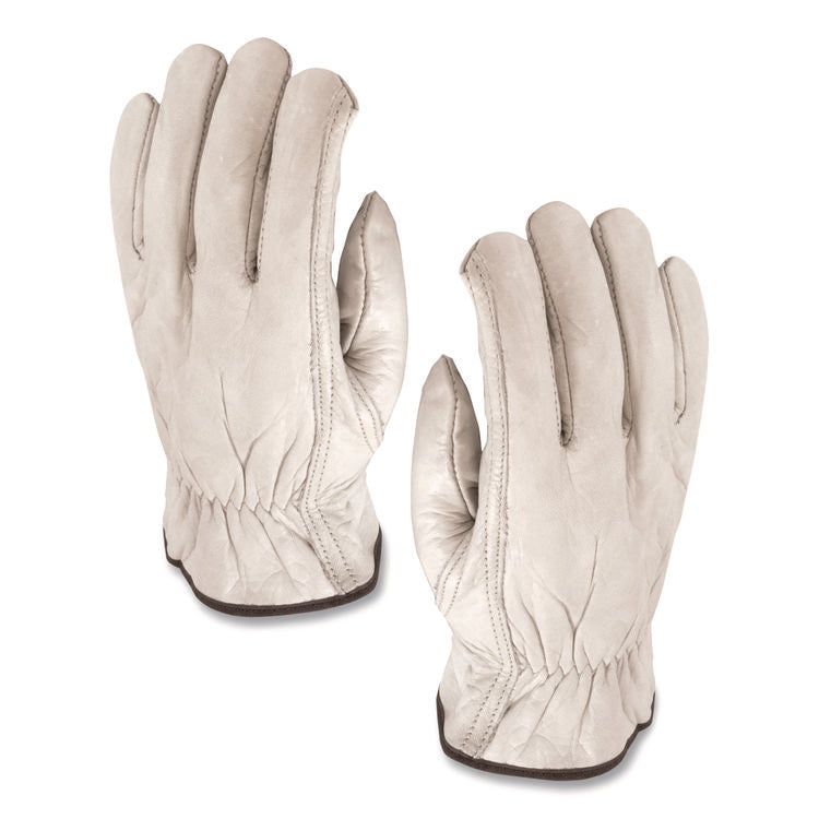 Top-Grain Pigskin Leather Drivers Gloves, Gunn Cut, Keystone Thumb, X-Large, Gray, Pair