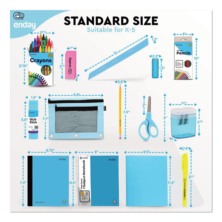 Back to School Supplies Kit for Grades K-5, Blue