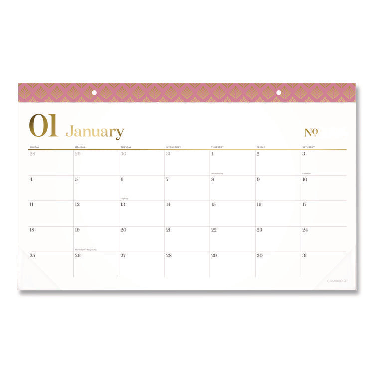 Workstyle Compact Deskpad, 17.75 x 11, White Sheets, Pink Headband/Clear Corners, 12-Month (Jan-Dec): 2026