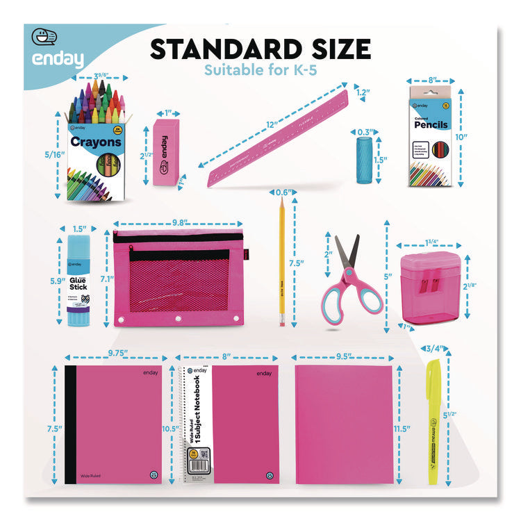Back to School Supplies Kit for Grades K-5, Pink