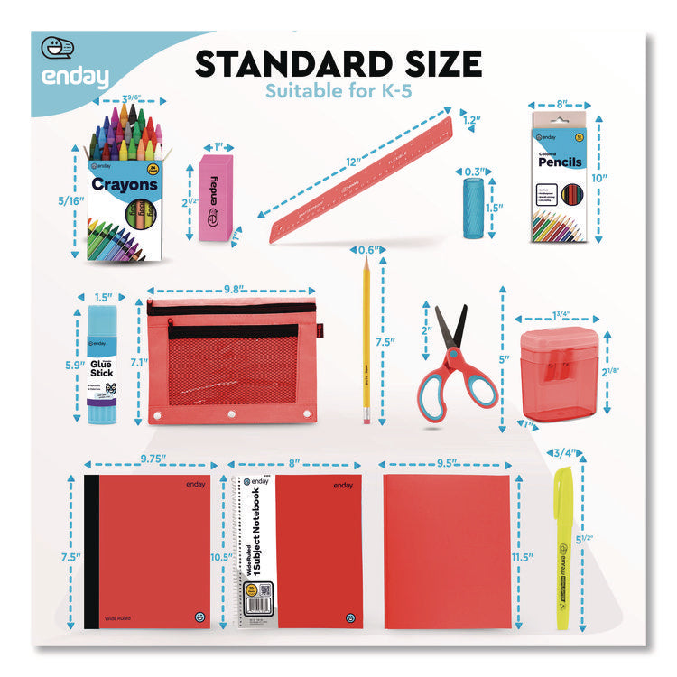 Back to School Supplies Kit for Grades K-5, Red