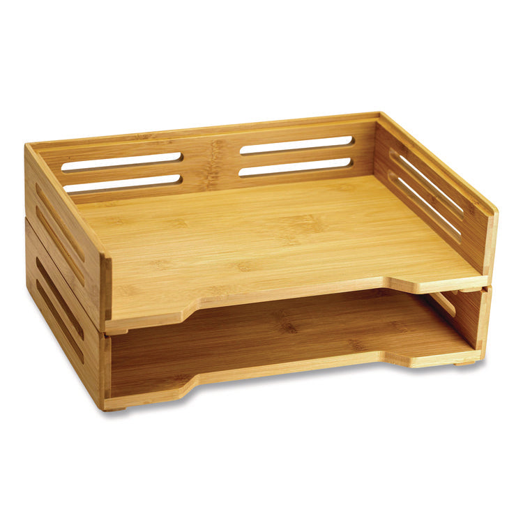 Bamboo Stackable Desktop Document Trays, 2 Sections, Letter Size Files, 14.09" x 10.47" x 4.4", Brown, 2/Pack