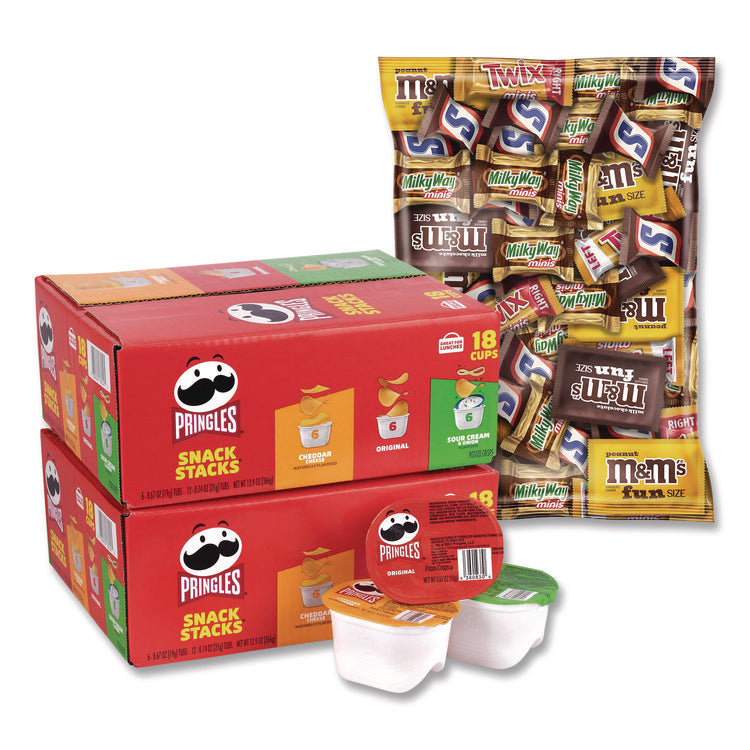 Mini Milk Chocolate and Pringles Snack Stacks Variety Combo Pack, 62 oz Bag Mini/Fun Size, (36) Cups Assorted Flavors/Bundle