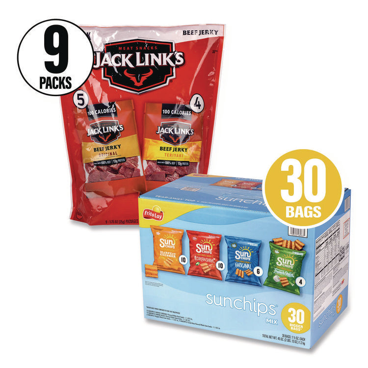 Sunchips and Jack Link's Beef Jerky Variety Pack, (30) 1.5 oz Bags, (9) 1.25 oz Snack Packs, Assorted Flavors/Bundle