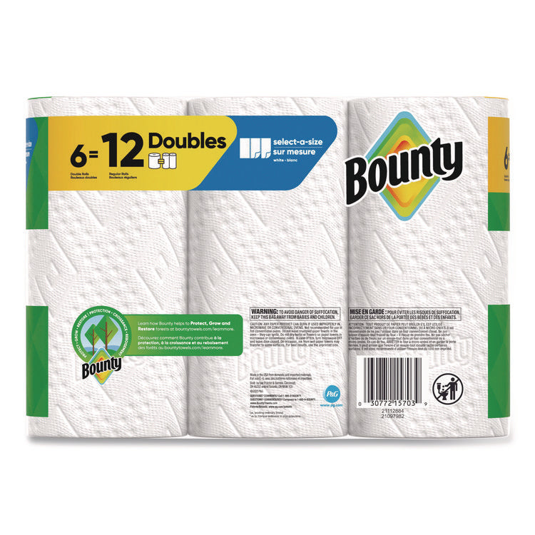 Select-a-Size Kitchen Roll Paper Towels, 2-Ply, White, 10.2 x 11, 75 Sheets/Roll, 6 Triple Rolls/Pack