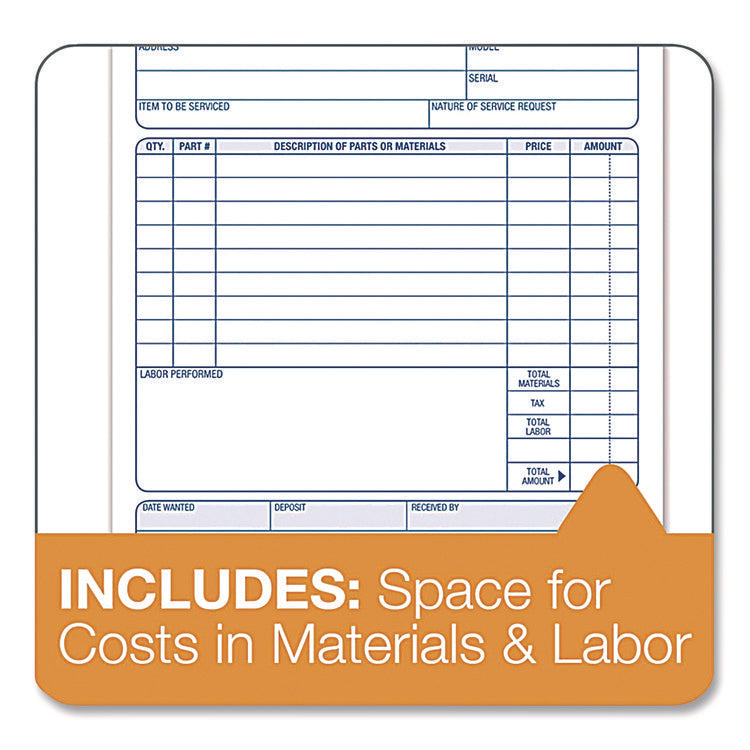 Work Order Form, Three-Part Carbonless, 5.66 x 9, 250 Sets/Pack