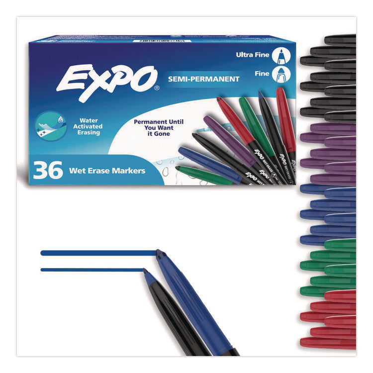 Wet Erase Markers, Fine; Ultra Fine Tip, Assorted Colors, 36/Box