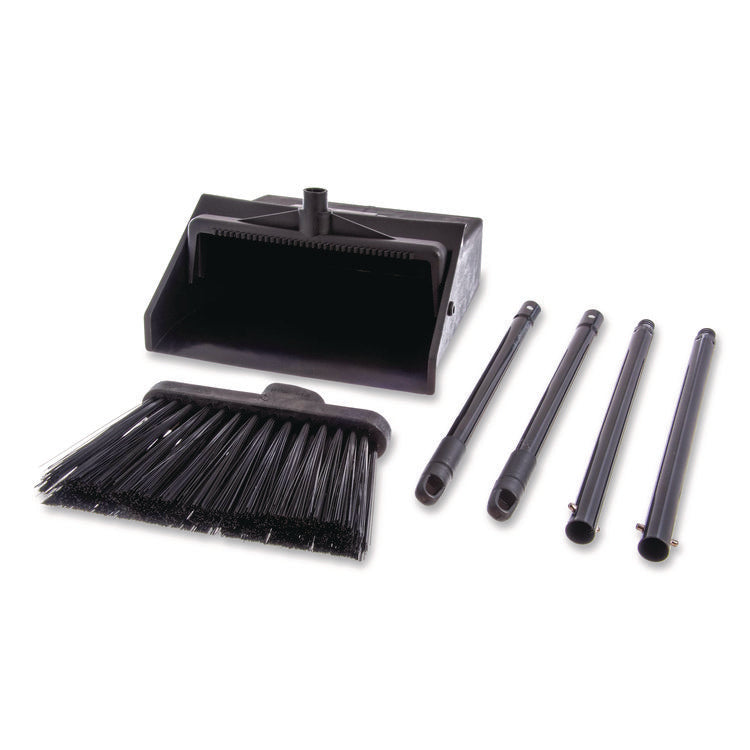 Duo-Pan Upright Dust Pan and Broom, 11.8w x 36h, 24.5" Handle, Plastic, Black