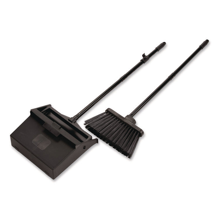Duo-Pan Upright Dust Pan and Broom, 11.8w x 36h, 24.5" Handle, Plastic, Black