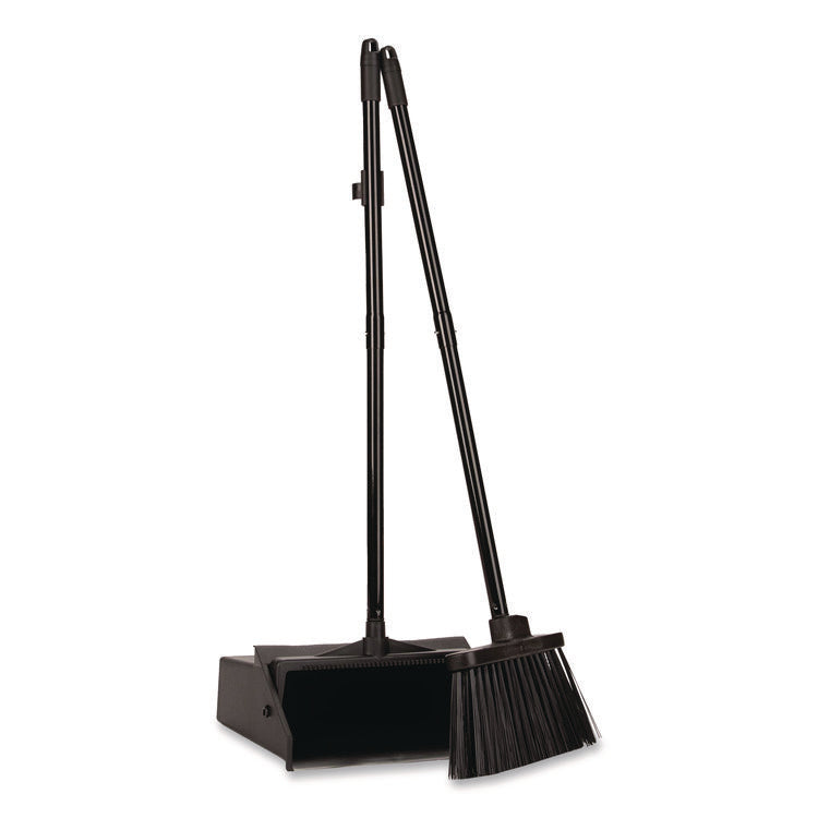 Duo-Pan Upright Dust Pan and Broom, 11.8w x 36h, 24.5" Handle, Plastic, Black