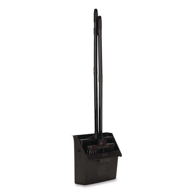 Duo-Pan Upright Dust Pan and Broom, 11.8w x 36h, 24.5" Handle, Plastic, Black