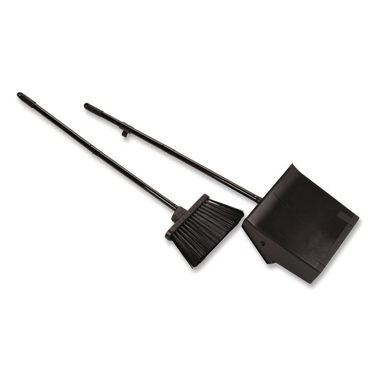 Duo-Pan Upright Dust Pan and Broom, 11.8w x 36h, 24.5" Handle, Plastic, Black